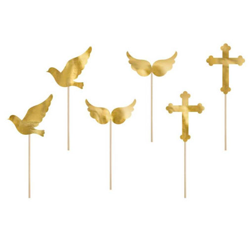 Picture of MUFFIN TOPPERS - DOVE & CROSS METALLIC GOLD - 8.5 TO 11CM